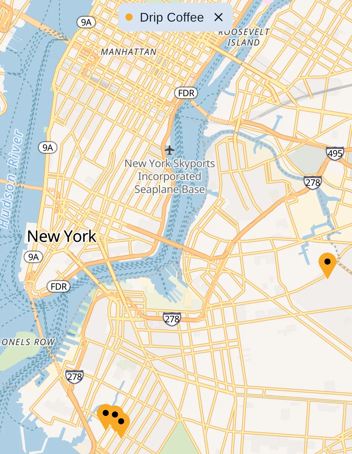 RankThePlanet map showing a selected place and nearby locations.